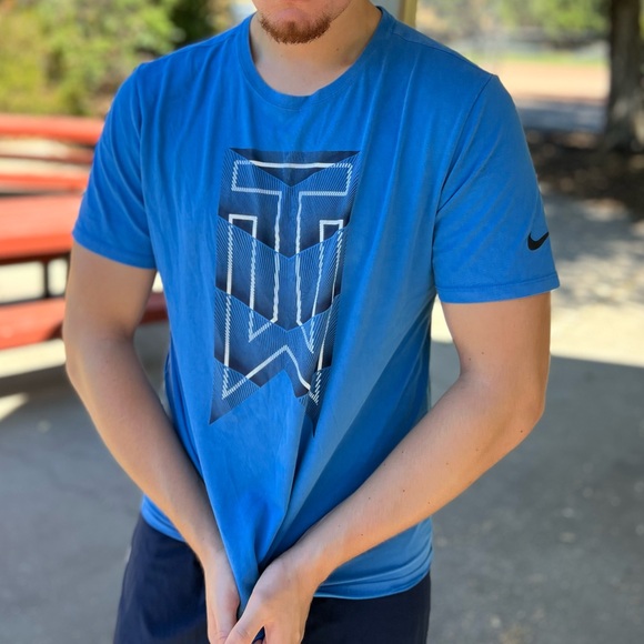 NIKE TIGER WOOD COLLECTION MEN GOLF TO SHIRT TW BLUE DRI FIT ATHLETE WORKOUT GUY - Picture 14 of 16